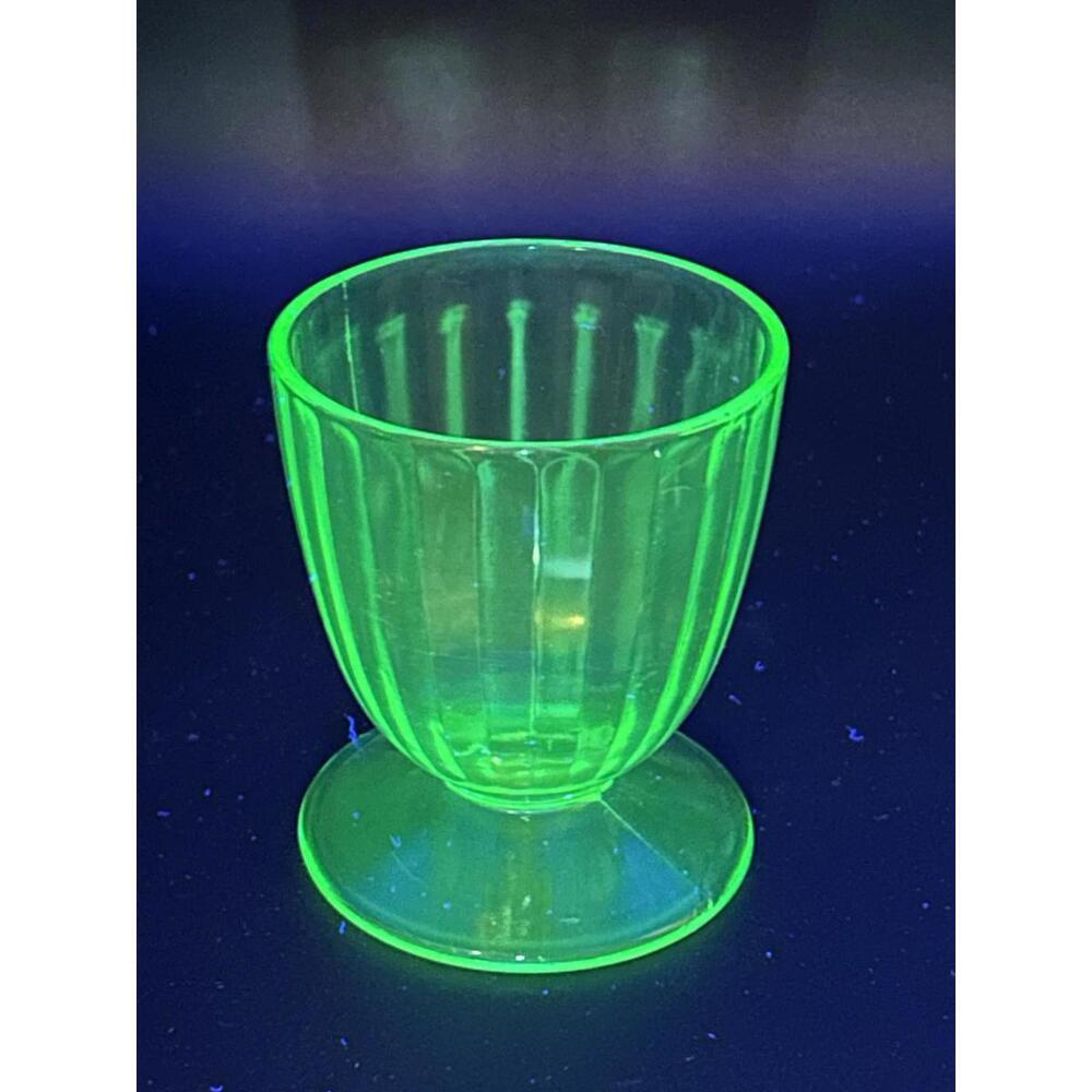 Vintage Uranium Green Depression Glass Ribbed Sherbet/Dessert Cup 1930’s